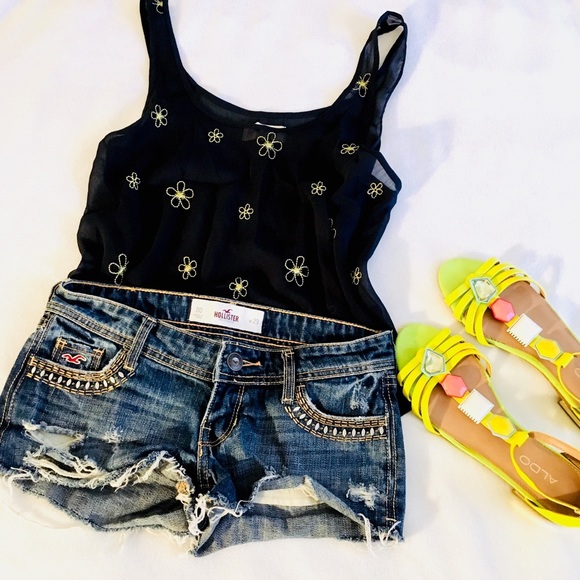 Hollister Pants - Hollister Studded Blue Cut-Off Jean Shorts